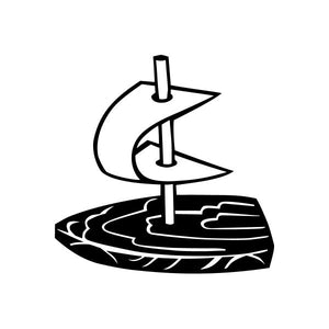 Black sailboat vinyl decal sticker with raised mast and wave lines