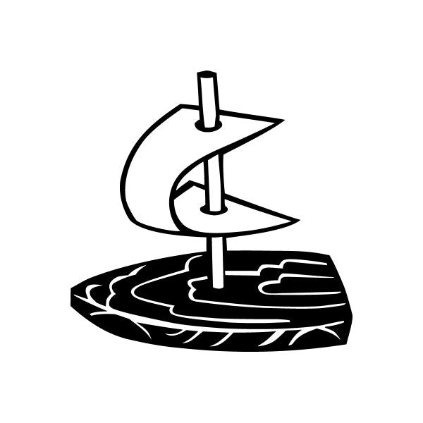 Black sailboat vinyl decal sticker with raised mast and wave lines