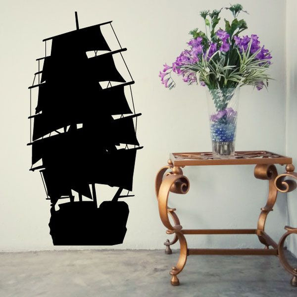 Sailboat wall decal, black silhouette with multiple sails