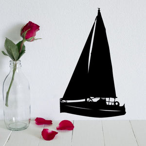 Black sailboat wall decal with white sails and rope rigging