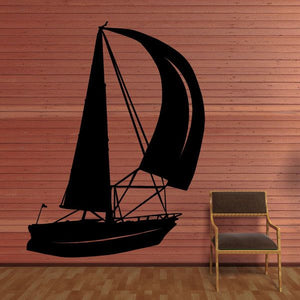 Sailboat wall decal, black vinyl sailboat silhouette with sail and mast
