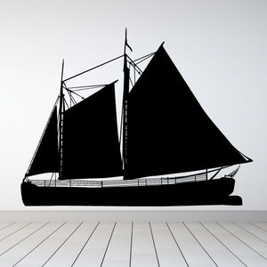 Black sailboat vinyl wall decal with rigging and raised sails