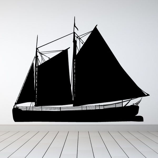 Black sailboat vinyl wall decal with rigging and raised sails