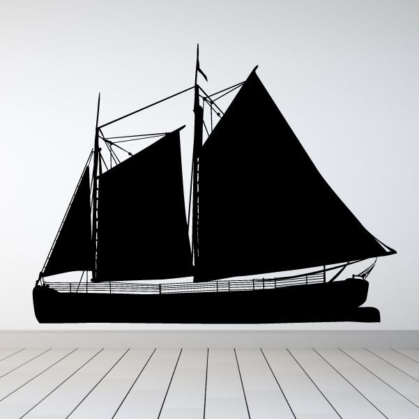 Black sailboat vinyl wall decal with rigging and raised sails