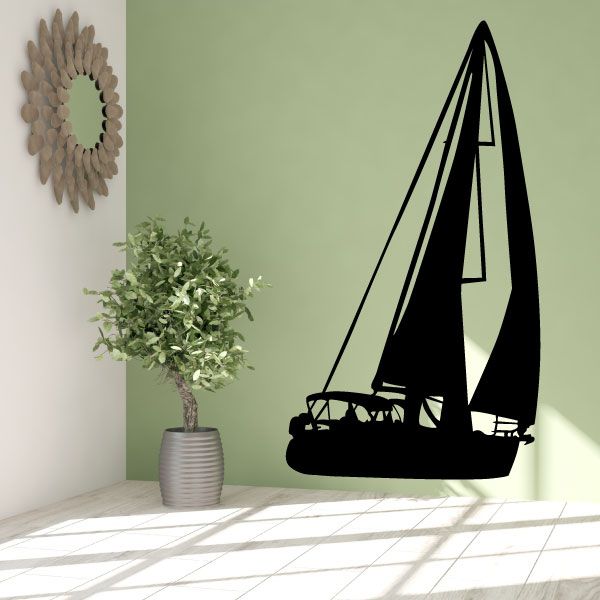 Sailboat wall decal in black with detailed sails