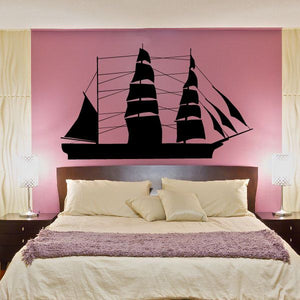 Black sailboat wall decal silhouette with sails and masts