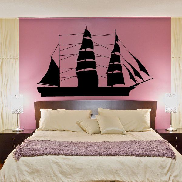 Black sailboat wall decal silhouette with sails and masts