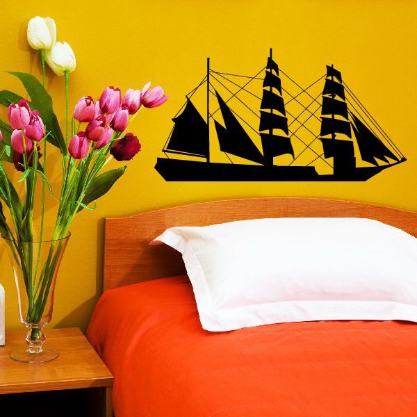 Sailboat wall decal, black sailboat with full sails