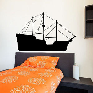 Black sailboat wall decal with white sails, vinyl