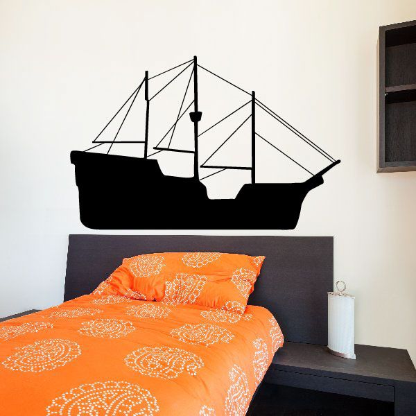 Black sailboat wall decal with white sails, vinyl