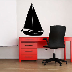 Sailboat wall decal vinyl featuring a black sailboat silhouette