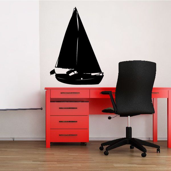 Sailboat wall decal vinyl featuring a black sailboat silhouette