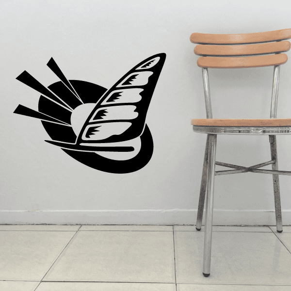 Sailboat wall decal, black vinyl with white sail accents