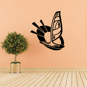 Sailboat wall decal, black vinyl sailboat silhouette with sail and waves