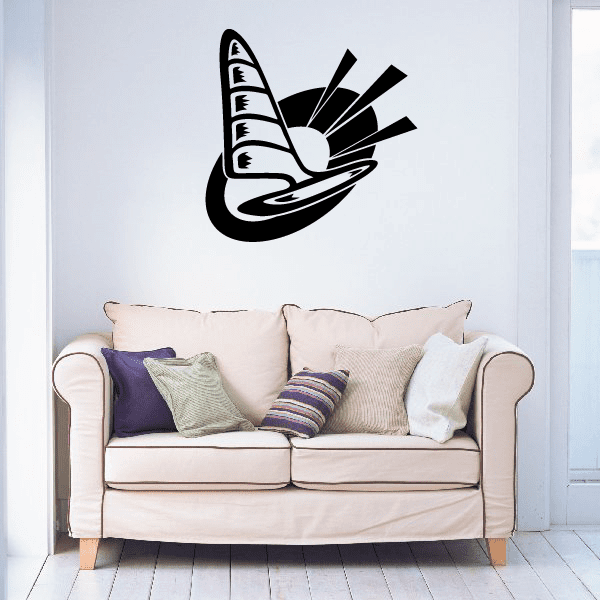Black sailboat wall decal with stylized wave base