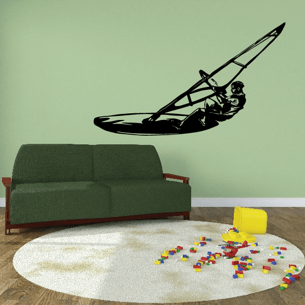 Black sailboat vinyl wall decal with small figure
