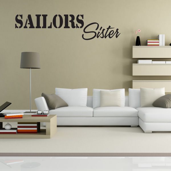 Sailors Sister wall decal with cursive script text on a light wall
