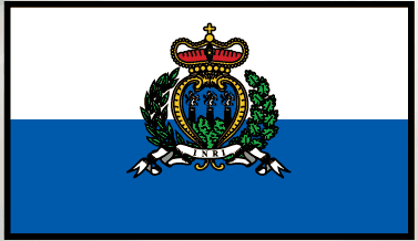 Rectangular flag sticker with blue lower half and centered crest coat of arms