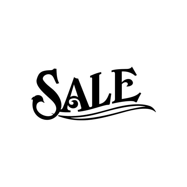 Sale vinyl decal sticker in bold black lettering with swoosh underline