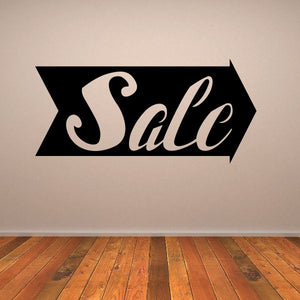 Vinyl wall decal with black banner and white cursive 'Sale' lettering