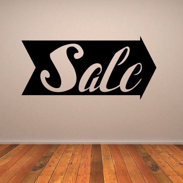 Vinyl wall decal with black banner and white cursive 'Sale' lettering