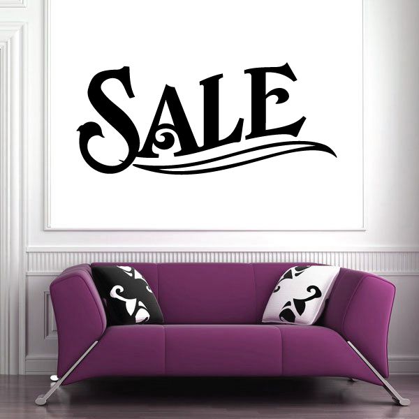 Black SALE wall decal with curved swoosh underline vinyl lettering