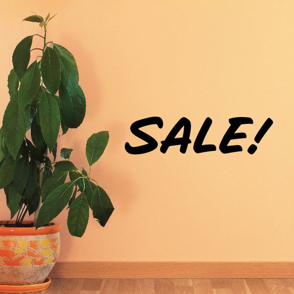 Vinyl wall decal with bold "SALE!" text in black