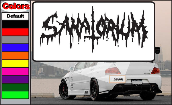 Black gothic-style car decal with dripping lettering on white backing