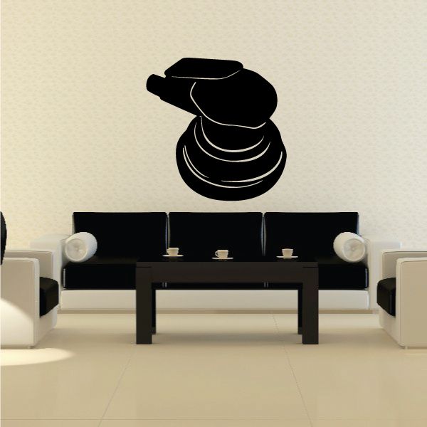 Black sander-shaped wall decal with curved detail lines and outline accents