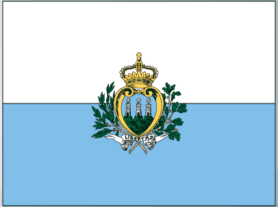 Rectangular San Marino flag sticker with centered coat of arms crest