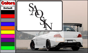 Diagonal decal with stylized Saosin letters on white backing