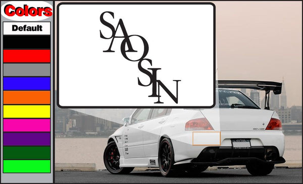 Diagonal decal with stylized Saosin letters on white backing