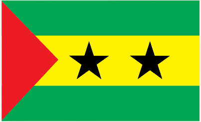Flag sticker with green field, red triangle, yellow band, and two black stars