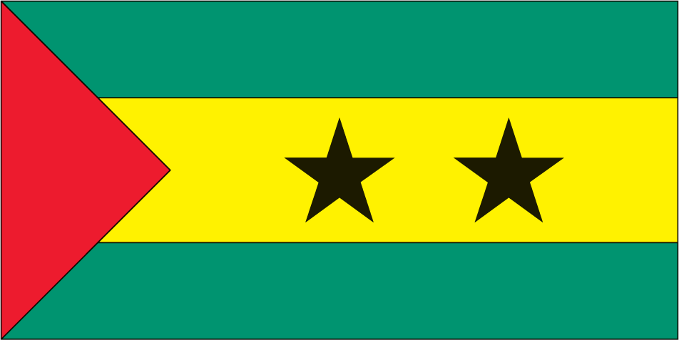 Rectangular flag sticker with green-red triangle, yellow stripe, two black stars