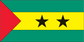 Rectangular flag sticker with green-red triangle, yellow stripe, two black stars