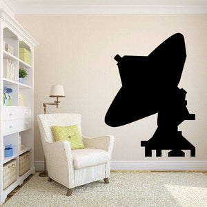 Black satellite dish wall decal with dish and mounting base silhouette