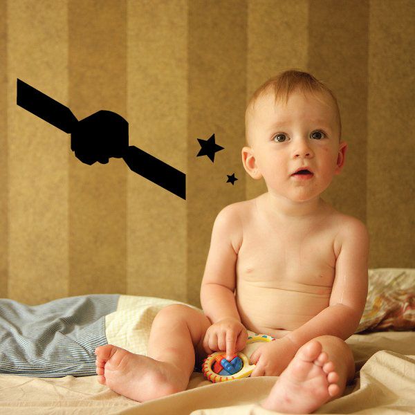 Black space satellite and star wall decal