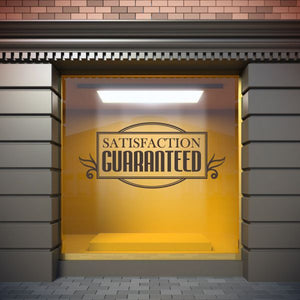 Vinyl wall decal: 'Satisfaction Guaranteed' text with laurel wreath