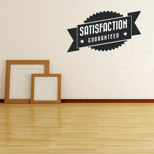 Vinyl wall decal ribbon reading Satisfaction Guaranteed with stars