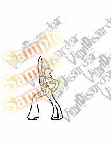 Disco dancing decal of stylized woman in yellow top and black pants, black outlines