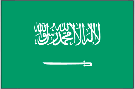 Saudi Arabia flag sticker, green with white Arabic script and sword icon