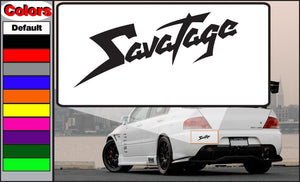 Savatage decal sticker with black and white logo on a white rectangular backing