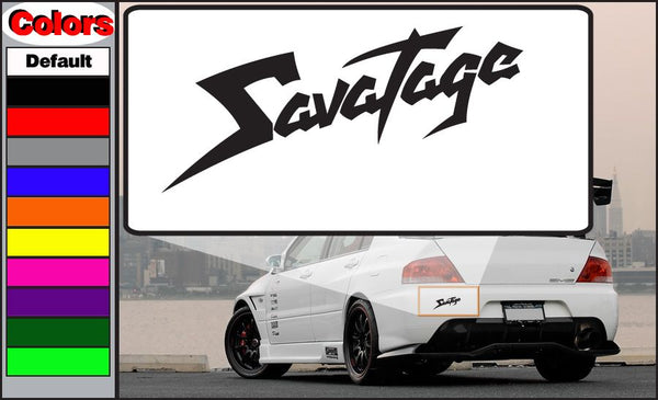 Savatage decal sticker with black and white logo on a white rectangular backing