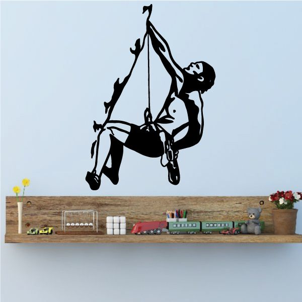 Black rope climbing rock climber wall decal silhouette