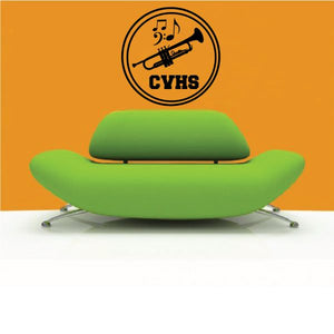 School marching band decal with music notes and trumpet, CYHS logo