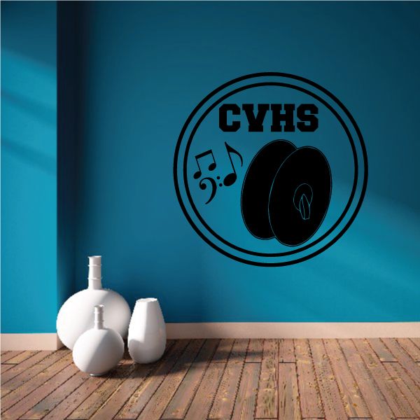 Round marching band symbols decal with CYHS lettering, music notes, and black center