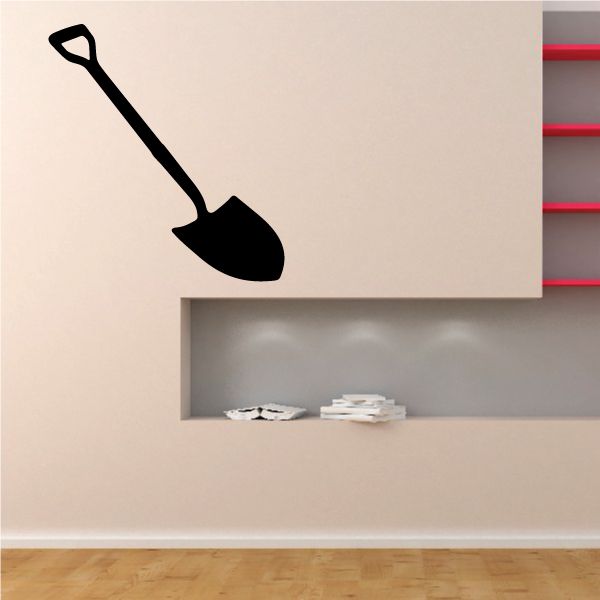 Black scooping shovel wall decal with wide scoop and long handle