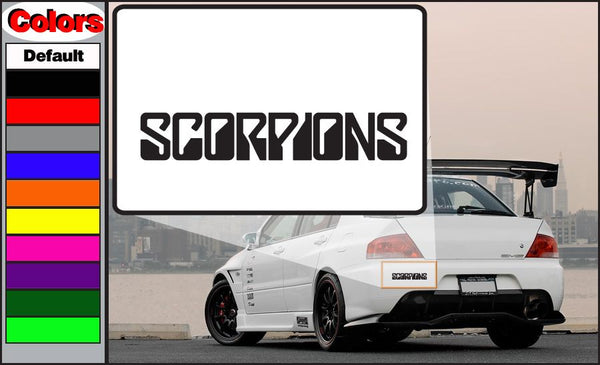 Scorpions decal with black stylized logo letters on white background