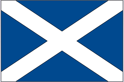 Rectangular Scotland flag sticker with blue field and white diagonal X