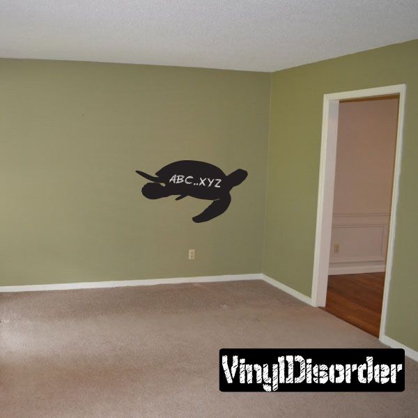 Sea turtle chalkboard decal with swimmer silhouette and chalk text accents